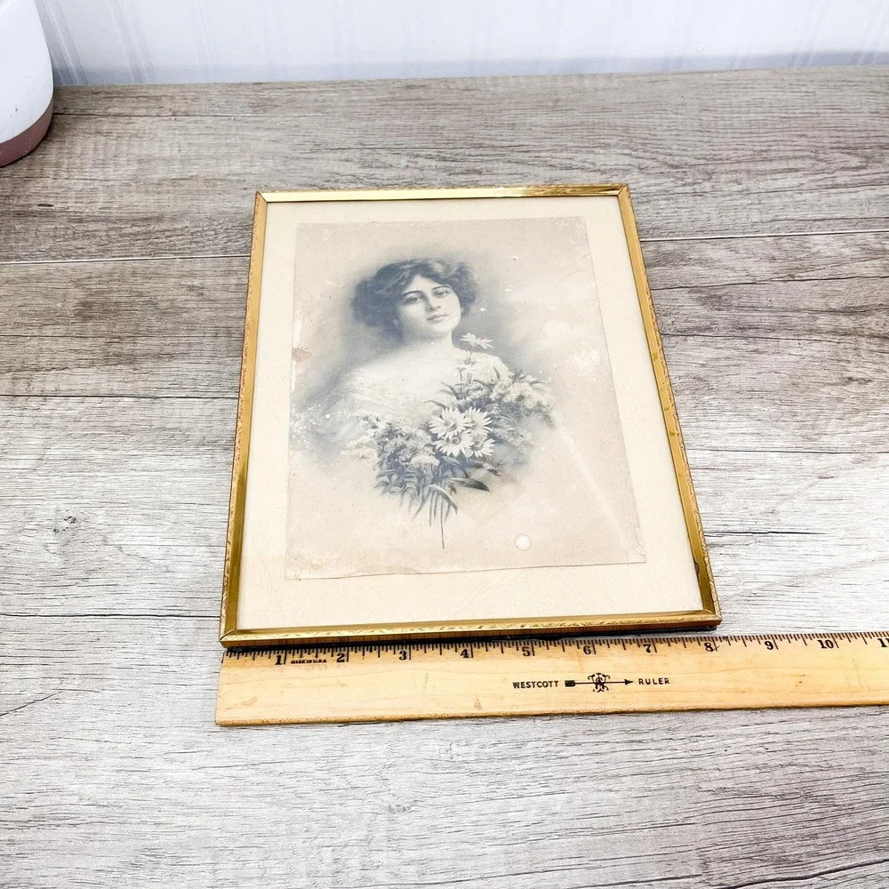 Vintage Photograph of a‎ Woman in Brass Frame 8x10